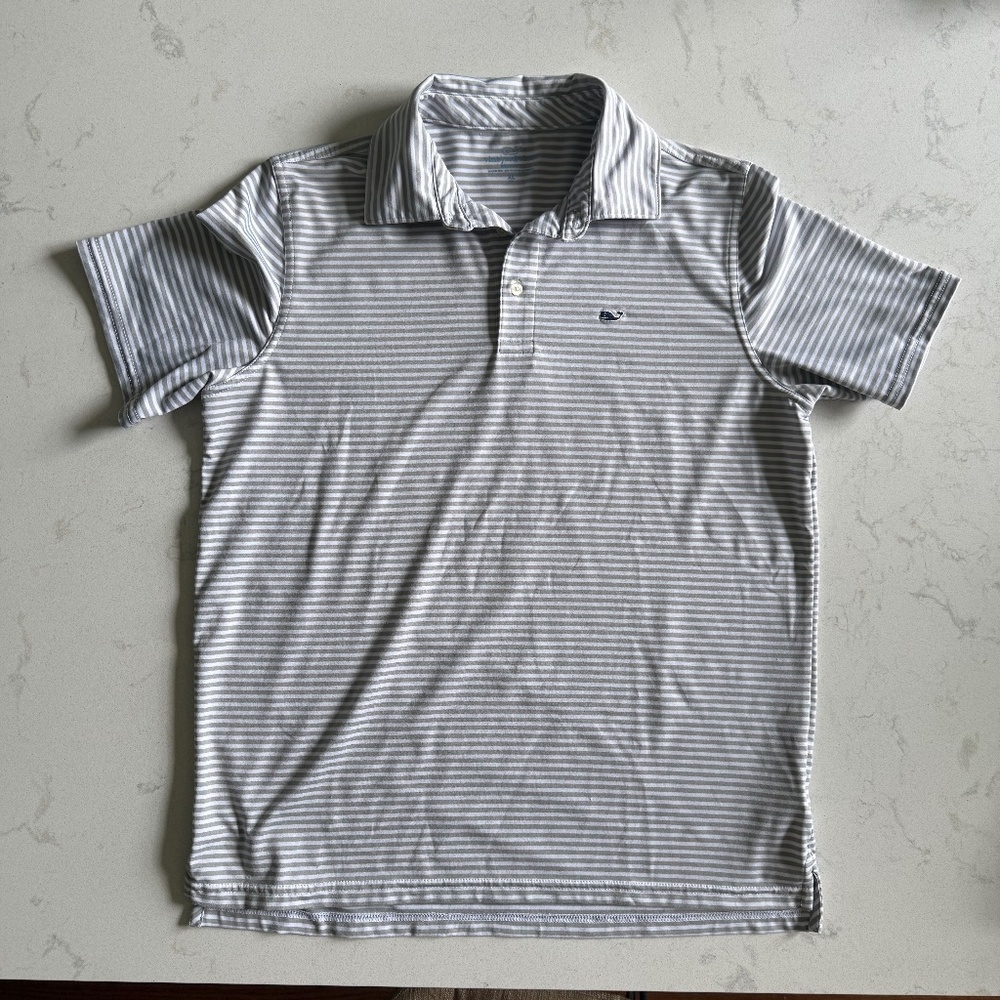 Boys' Bradley Stripe Sankaty Performance Polo Gray and white stripe XL